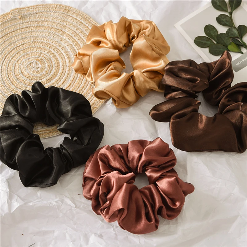 Top Trends: Silk Satin Scrunchies Headband Large Elastic Rubber Hair Band Women Gilr Ponytail Holder Hair Ties Accessories Satin Hair Rope Shoppable Styles