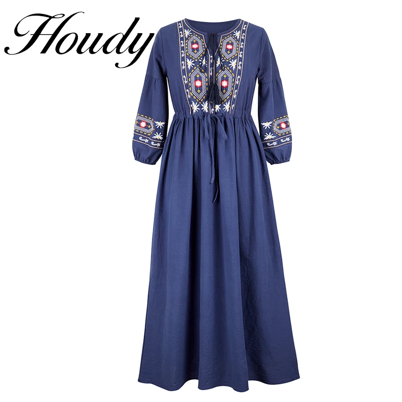 Top Trends: Fashion Pure Color Round Neck Lace Accessory Dress Loose Temperament Sleeve Embroidered Cotton Linen Dress Factory Direct Sales Shoppable Styles