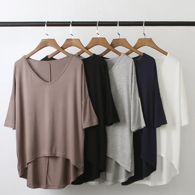 Top Trends: Fashion Tops Tees 2023 Summer T-shirt Women Half-Sleeve Solid Loose Shirt V-neck Oversize Basic Top Shirts For Women Casual Shoppable Styles