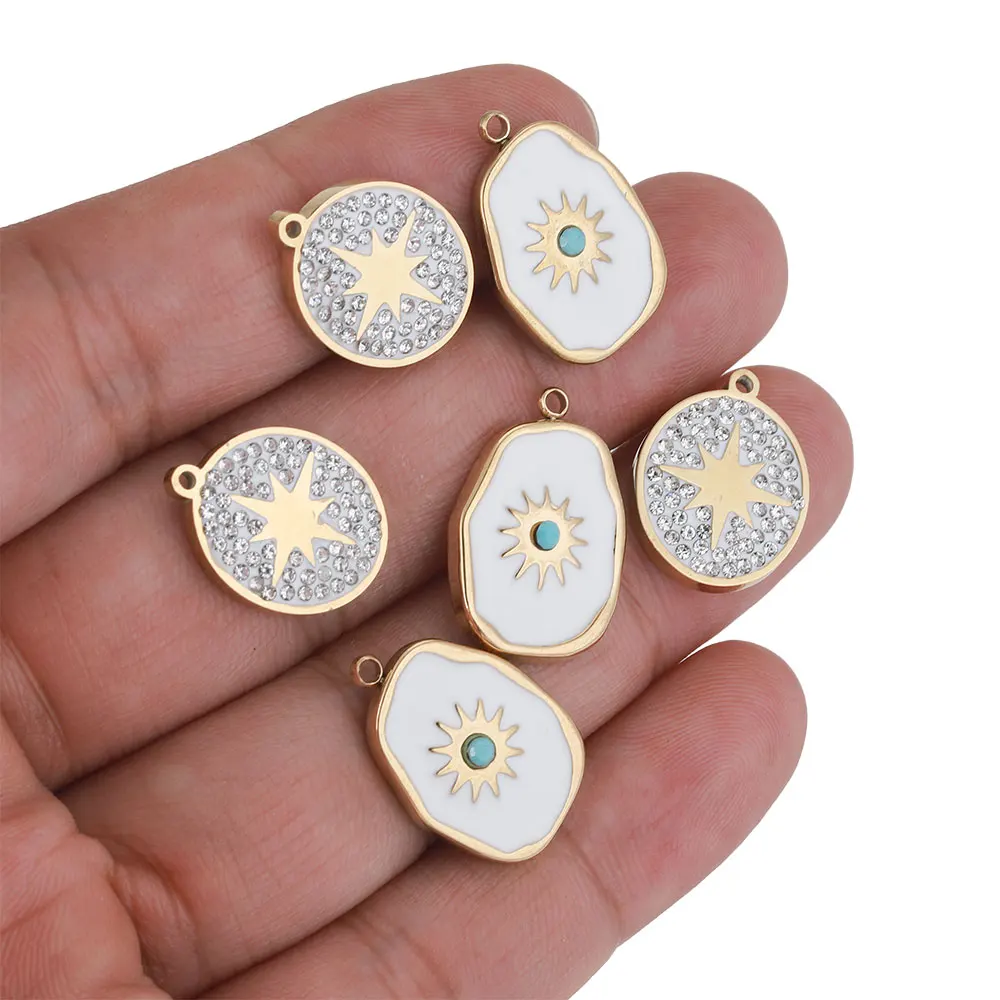 Top Trends: 4pcs / lot Stainless Steel Oval Starlight Enamel Earring Charms Dangles Natural Stone Pendant Base For DIY Necklace Jewelry Making Shoppable Styles