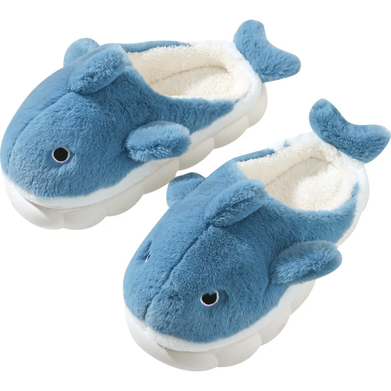 Top Trends: Cute Whale Cotton Home Slippers For Female 2023 Winter Couple Indoor Household Shark Thick Sole Men's Winter Cartoon Slippers Shoppable Styles - Image 4