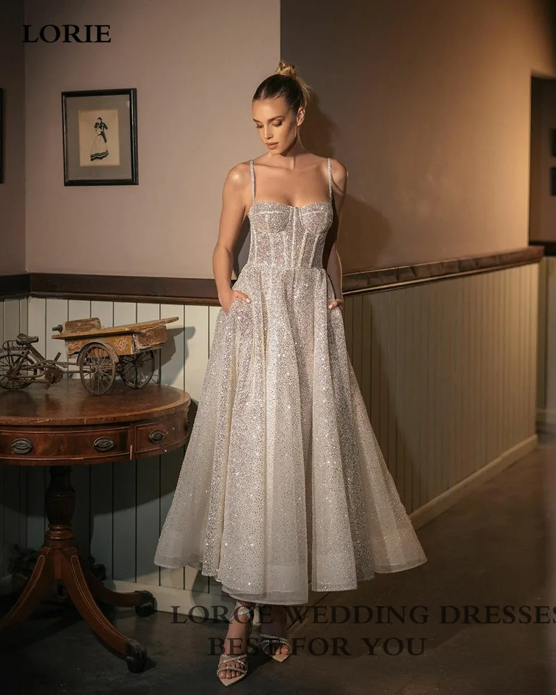 Top Trends: LORIE Shiny Sweetheart Princess Wedding Dresses Glitter Tulle Sexy Spaghetti Straps Ankle Length Boho Bride Dresses Shoppable Styles - Image 3