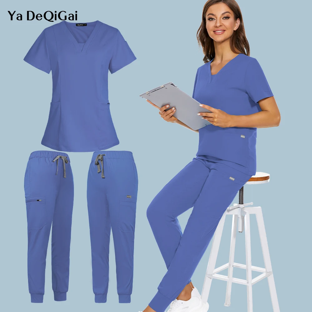 Top Trends: New Short Sleeve Scrubs Top With Pocket Pants Medical Nurse Uniforms Doctor Surgery Overalls Spa Outwear Beauty Salon Workwear Shoppable Styles