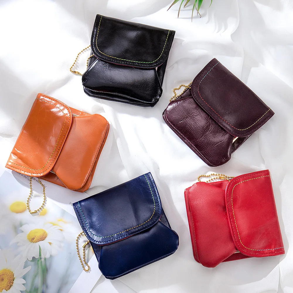 Top Trends: Genuine Leather Coin Purse Women Cowhide Change Purse Metal Hasp Closure Card Holder Wallet Vintage Kiss Buckle Small Clutch Bag Shoppable Styles - Image 6