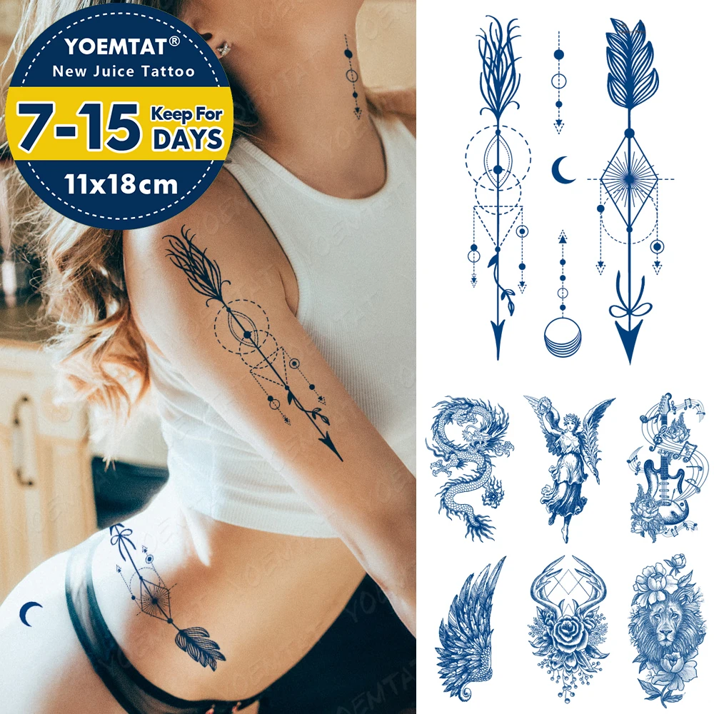 Top Trends: Semi-Permanent Waterproof Temporary Tattoo Sticker Totem Feather Sword Genipin Herbal Juice Lasting Ink Fake Tatoo Body Art Shoppable Styles