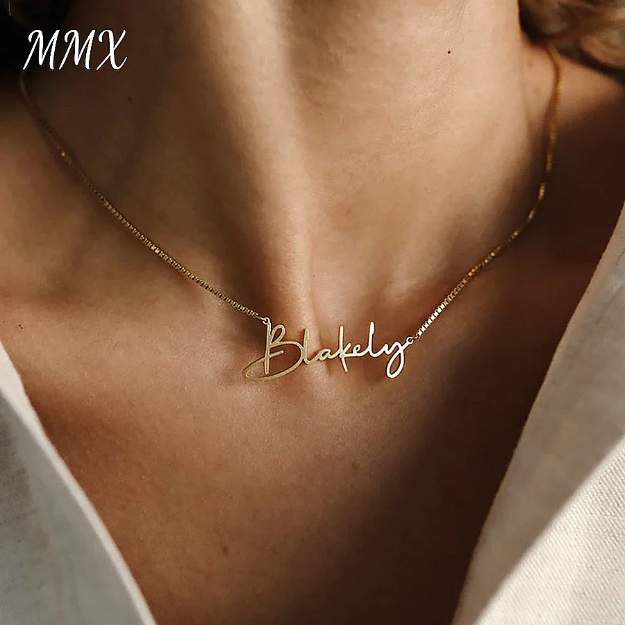 Top Trends: Personalized Name Necklace For Women Stainless Steel Gold Box Chains Custom Jewelry Cursive Letter Nameplate Pendant Mens Choker Shoppable Styles