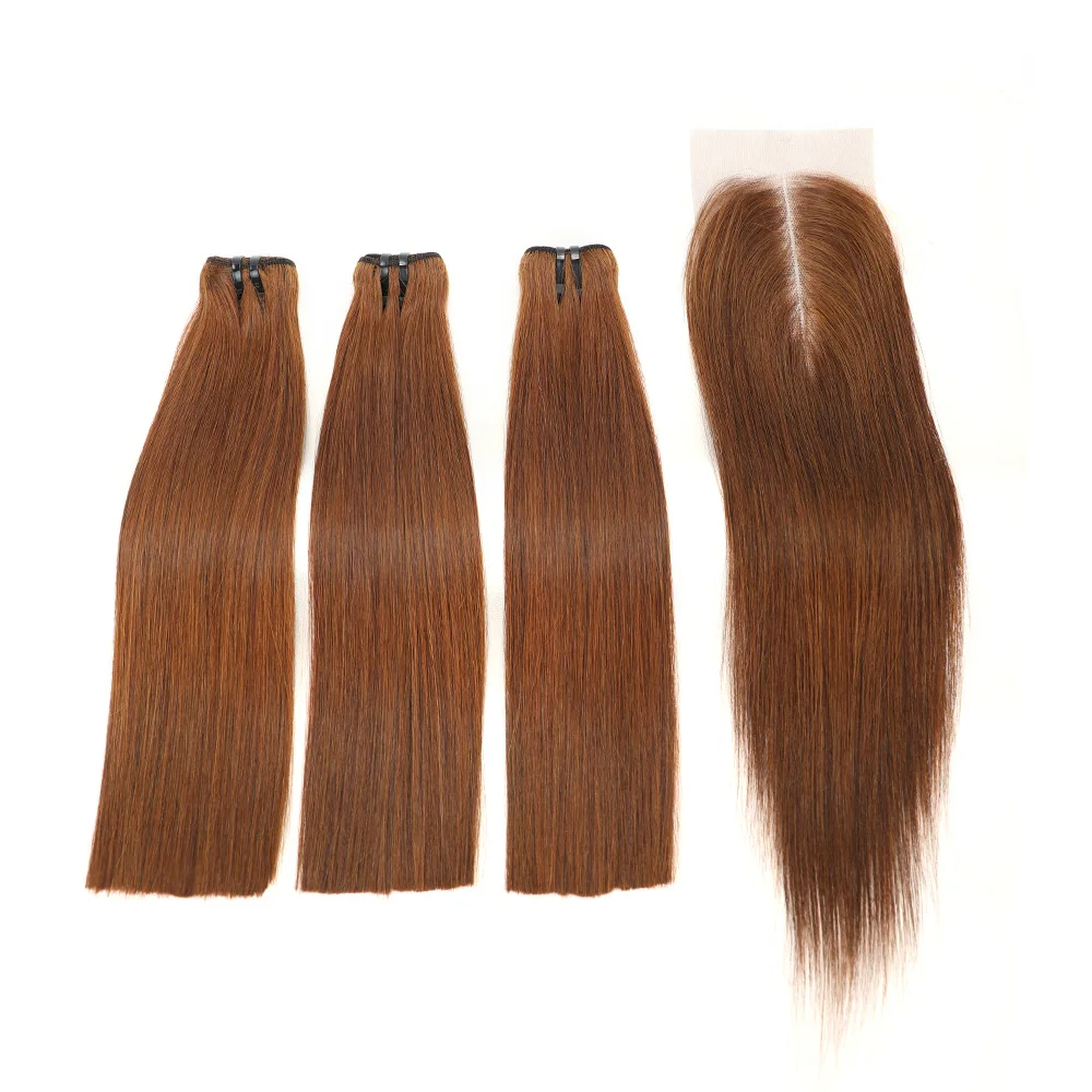 Top Trends: Bone Straight Human Hair Bundles With HD 2x6 Lace Closure 33 # Brown Color Vietnam Super Double Draw Raw Hair Bundles Extention Shoppable Styles