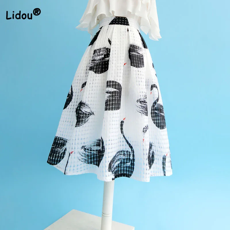 Top Trends: Women&#039;s Clothing Fashion Korean Animal Printed A-Line Skirt Summer Casual All-match High Waist Gauze Spliced Skirts For Female Shoppable Styles