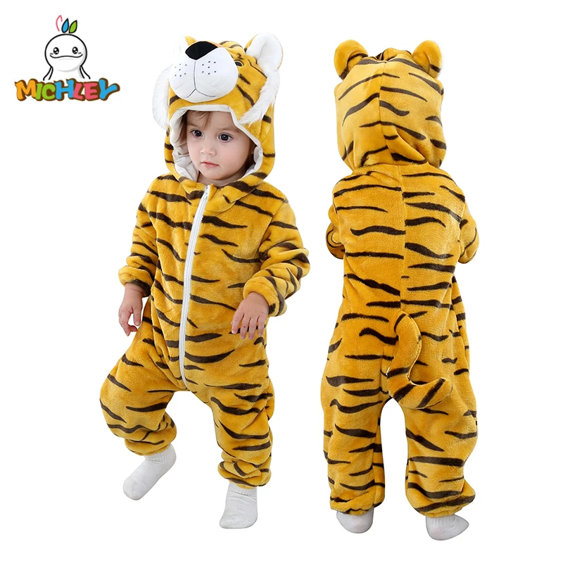 Top Trends: MICHLEY Halloween Tiger Winter Baby Rompers Clothes Costume Hooded Flannel Bodysuits Pajamas Overall For Boys Unisex 2-36 Months Shoppable Styles