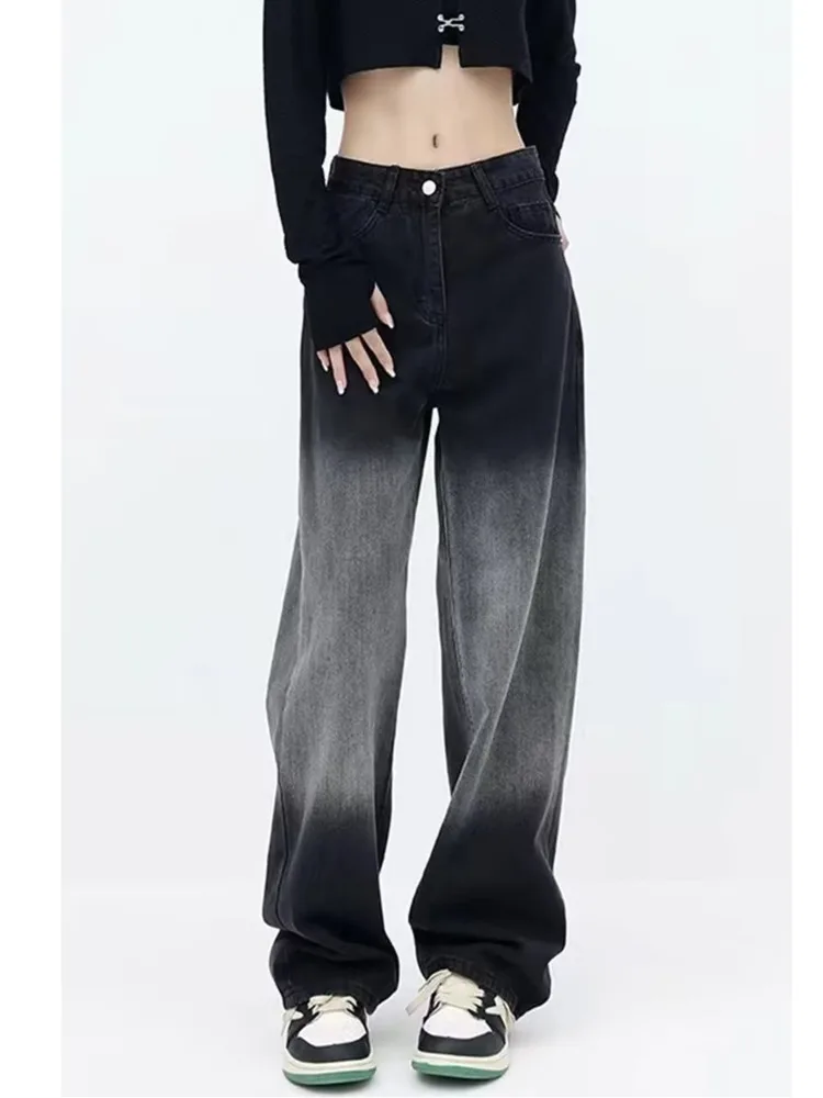 Top Trends: Black Gradient Straight Leg Jeans For Women&#039;s Spring Wear Trend Ins High Waisted Slim Wide Leg Long Pants For Women&#039;s Jeans Shoppable Styles