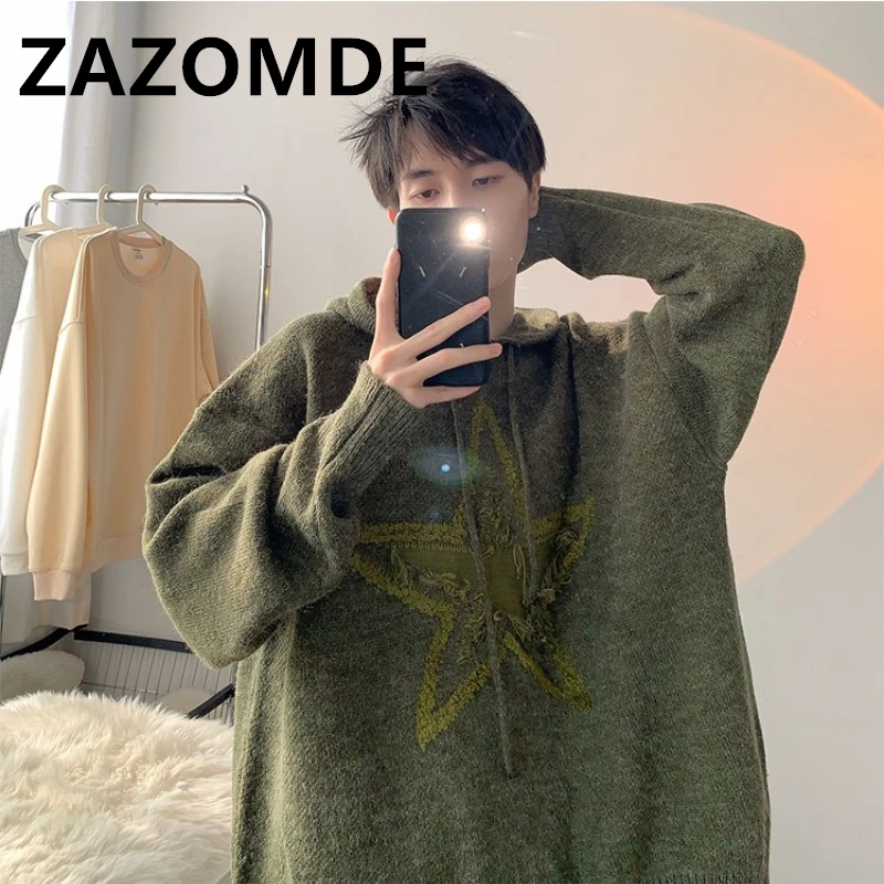 Top Trends: ZAZOMDE Streetwear Men Sweater Star Knitted Sweaters Loose Casual Jumper Y2K Oversized Pullover Sweater Hip Hop Hooded Sweaters Shoppable Styles