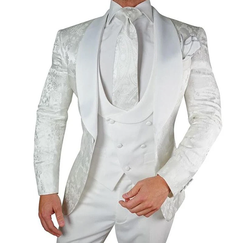 Top Trends: White Floral Wedding Tuxedo For Groom 3 Pieces Slim Fit Men Suits With Satin Shawl Lapel Custom Male Fashion Costume Jacket Vest Shoppable Styles