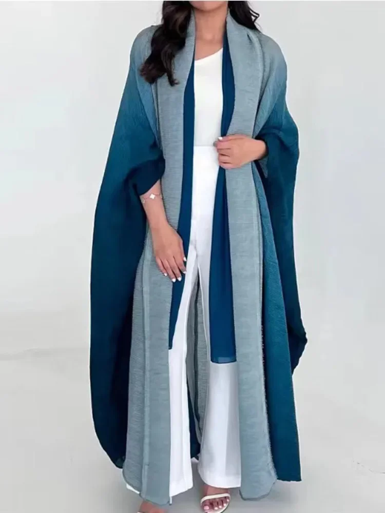 Top Trends: Miyake Gradient Pleated Trench Coat For Women Bat Sleeve Scarf Collar Long Windbreaker Female Fashion Clothing 2023 New Dresses Shoppable Styles - Image 2