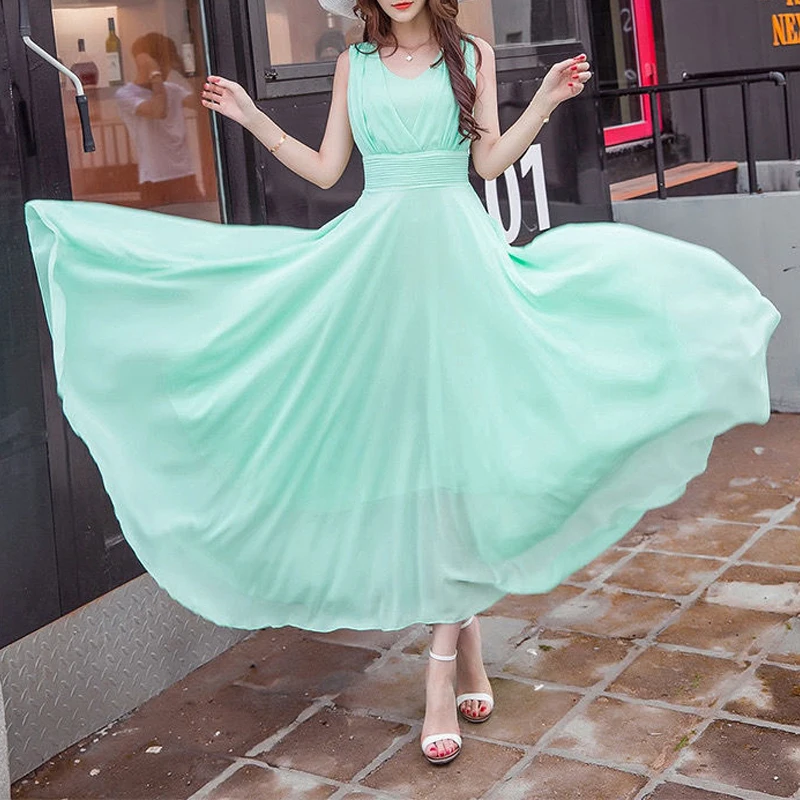 Top Trends: Office Lady V-neck Sleeveless Solid Empire Wave Cut Fashion A-LINE Slender Summer Dress Women 2022 Chiffon Thin Women Clothing Shoppable Styles - Image 6