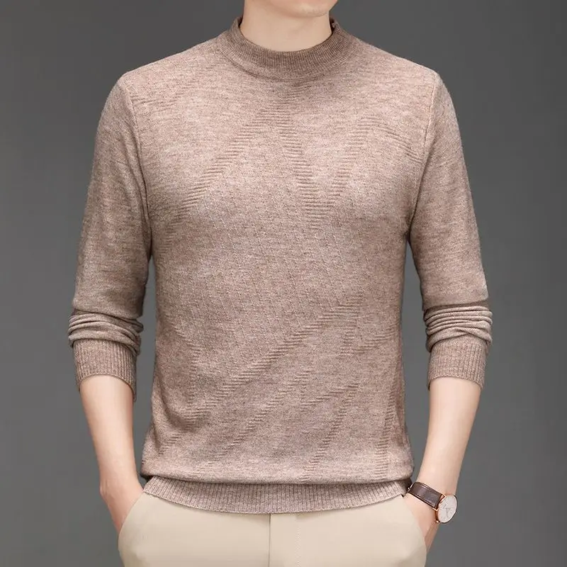 Top Trends: Spring Autumn New Men Round Neck Sweaters Solid Jacquard Patchwork Korean Trend Business Casual Versatile Long Sleeve Knit Tops Shoppable Styles