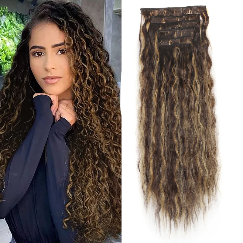 Top Trends: 24" Synthetic Clips In Hair Extensions 10Color Synthetic Clip In Hair Extensions Long Wavy 6Pcs / Set Piece 11 Clip-In Hairpieces Shoppable Styles