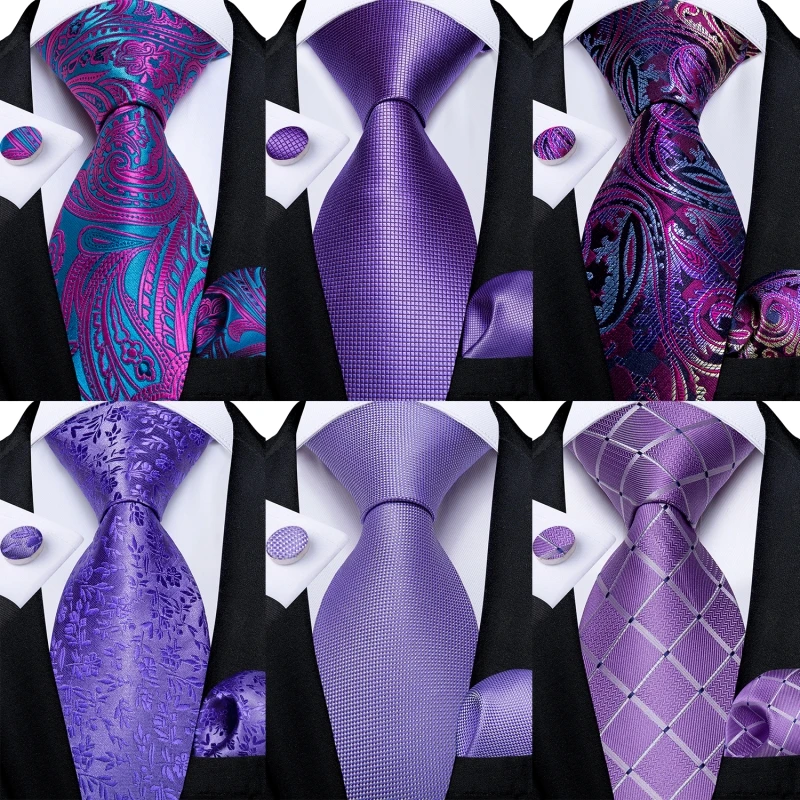 Top Trends: Purple Color Mens Ties Hanky Cufflinks Set Wedding Ties For Men Business Formal Necktie Set For Men Dropshipping DiBanGu Shoppable Styles