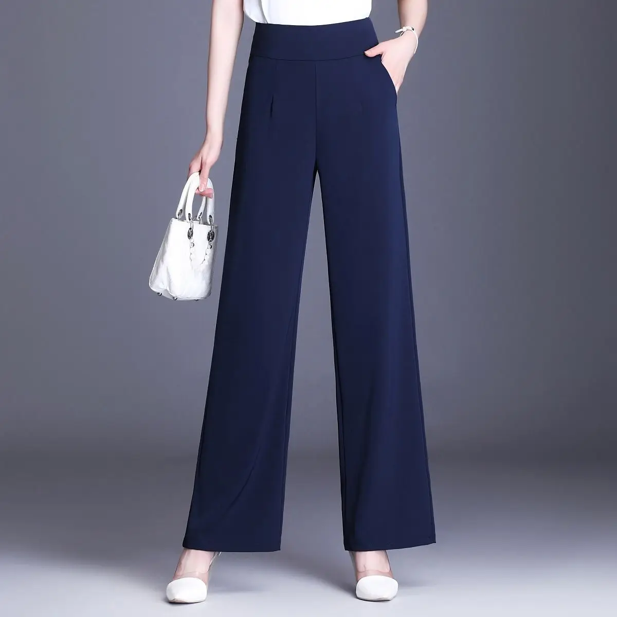 Top Trends: Office Lady Summer Thin Fashion Oversize Pants Zipper High Waist Pockets Loose Solid Woman Korean Elastic Straight Trousers 2202 Shoppable Styles