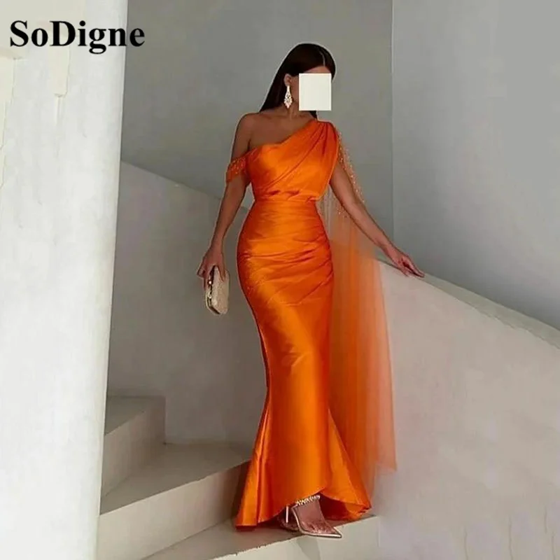 Top Trends: SoDigne Orange Evening Dresses Mermaid One Shoulder Saudi Arabia Formal Dress With Tulle Warp Women Prom Party Gowns 2023 Shoppable Styles