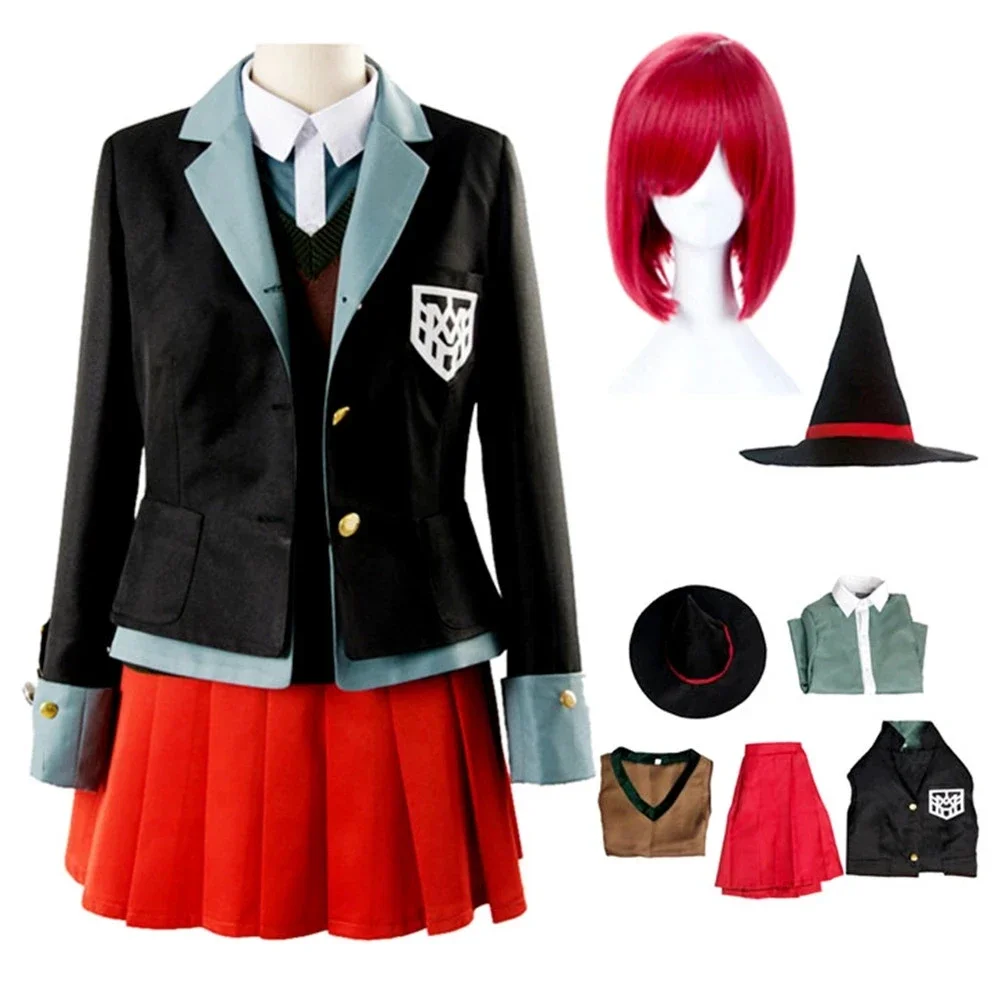 Top Trends: Anime Danganronpa Magician Yumeno Himiko Girl Uniform Cosplay Costume Halloween Carnival Student Uniform Cosplay Red Wig Shoppable Styles