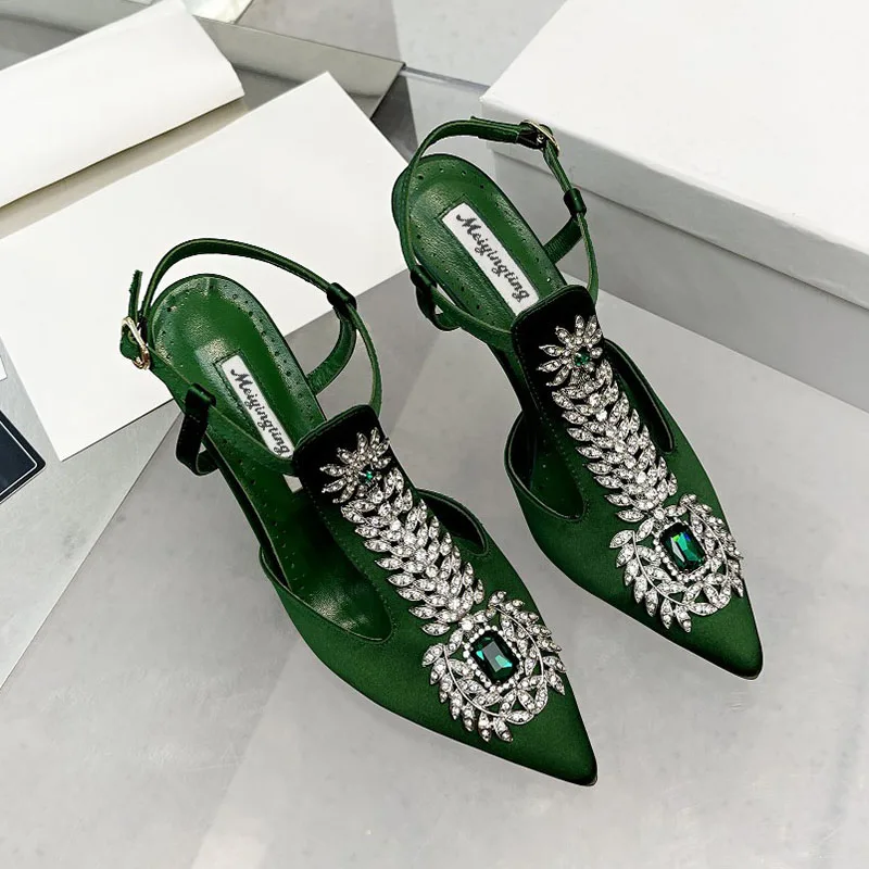 Top Trends: Ladies Wedding Shoes Rhinestone Pointed Toe High Heels Satin Gemstone Stiletto Sandals 2022 New Baotou Fairy Pump Wedding Shoes Shoppable Styles - Image 3