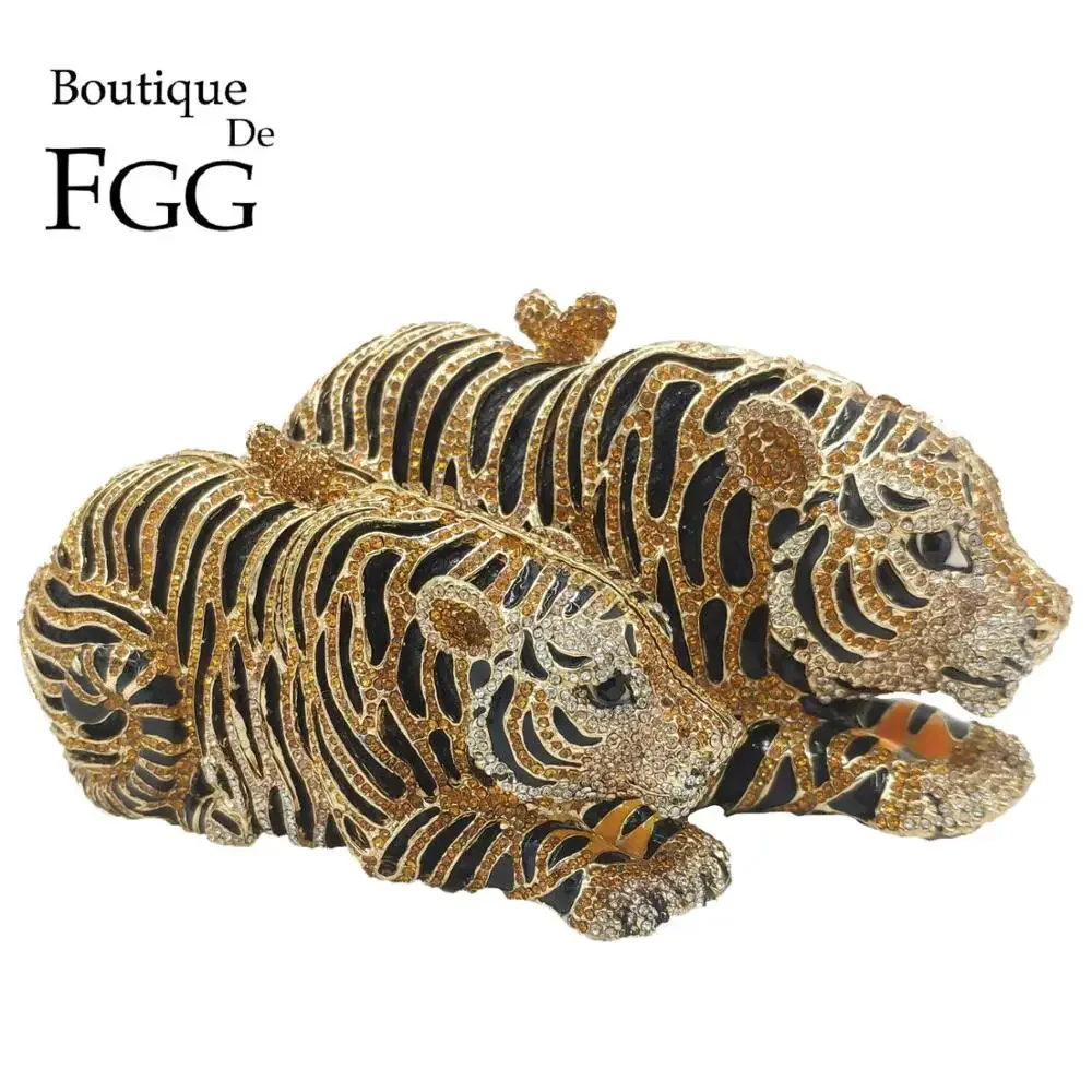 Top Trends: Boutique De FGG (in Stock) Women Gold Tiger Clutch Minaudiere Evening Bags Diamond Wedding Handbag Bridal Purse Party Dinner Bag Shoppable Styles