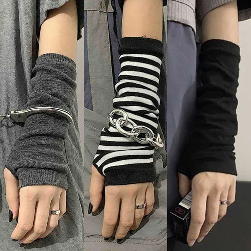 Top Trends: Black Punk Long Fingerless Gloves Anime Glove Cosplay Darkly Ninja Mittens Oversleeve Women Men Gothic Hip-hop Mitten Warm Cuff Shoppable Styles