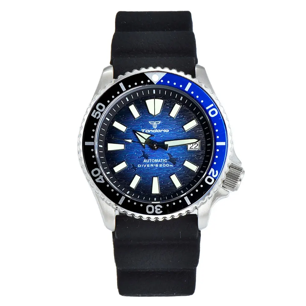 Top Trends: 41mm Tandorio Blue Dive Automatic Wristwatch Men Water Resistant Japan Nh35 Movt 3.8 Crown Flat Sapphire Professional Diver Shoppable Styles