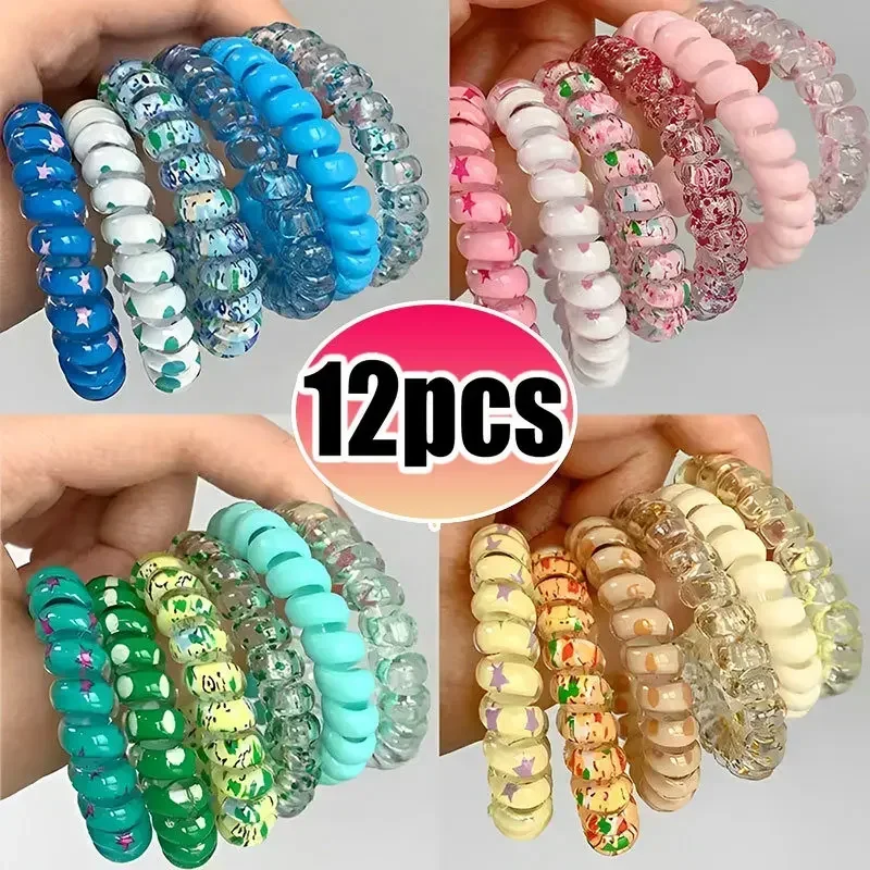 Top Trends: 6 / 12pcs Spiral Hair Ties Women Colorful Telephone Wire Cord Hair Ring Elastic Rubber Band Scrunchies Headwear Hair Accessories Shoppable Styles