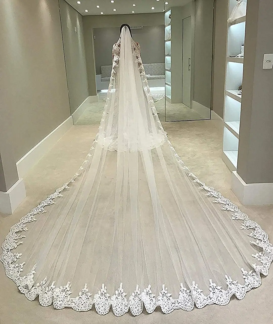 Top Trends: Fashion 3Meters Long Full Edge Lace Wedding Veil One Layer Tulle Bridal Veil 2022 Wedding Accessories Veu Velo Noiva Shoppable Styles