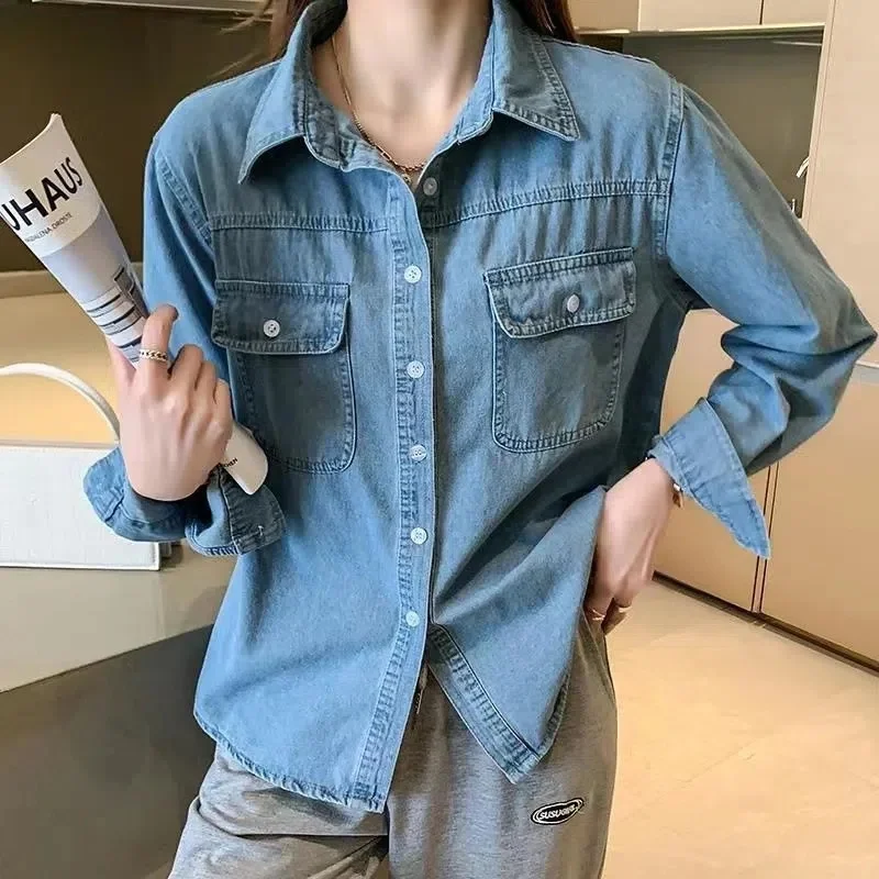 Top Trends: Spring Fashion Women Denim Blouse Basic Single Breasted Jean Shirts Pocket Long Sleeves Thin Blusas Mujer Lapel Cowboy Tops Shoppable Styles - Image 6