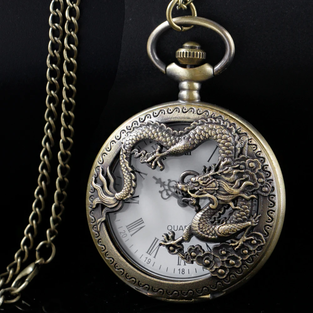 Top Trends: Antique Exquisite Flying Dragon Embossed Quartz Pocket Watch Men&#039;s Necklace Pendant Clock Women&#039;s Jewelry Accessories Gift Shoppable Styles