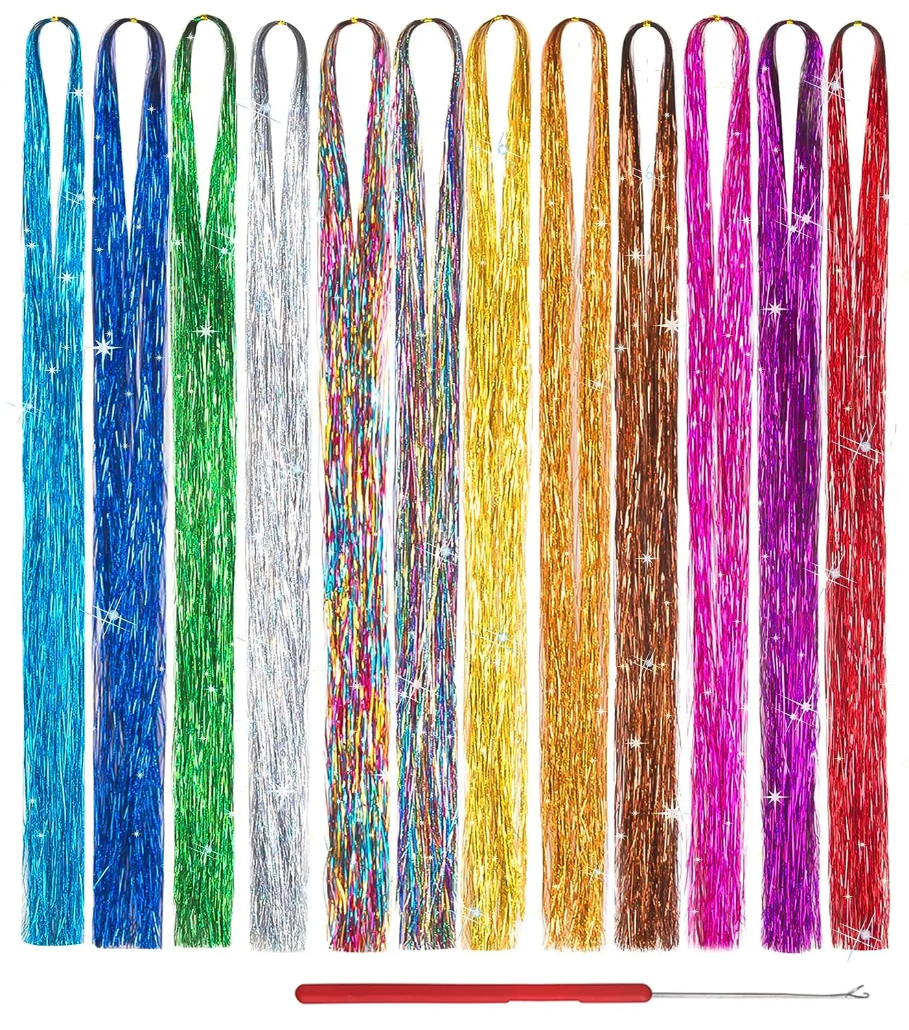 Top Trends: 120cm / 150Pc Sparkle Shiny Hair Tinsel Hair Extensions Dazzles Women Hippie For Braiding Headdress Hair Braiding Tools Shoppable Styles