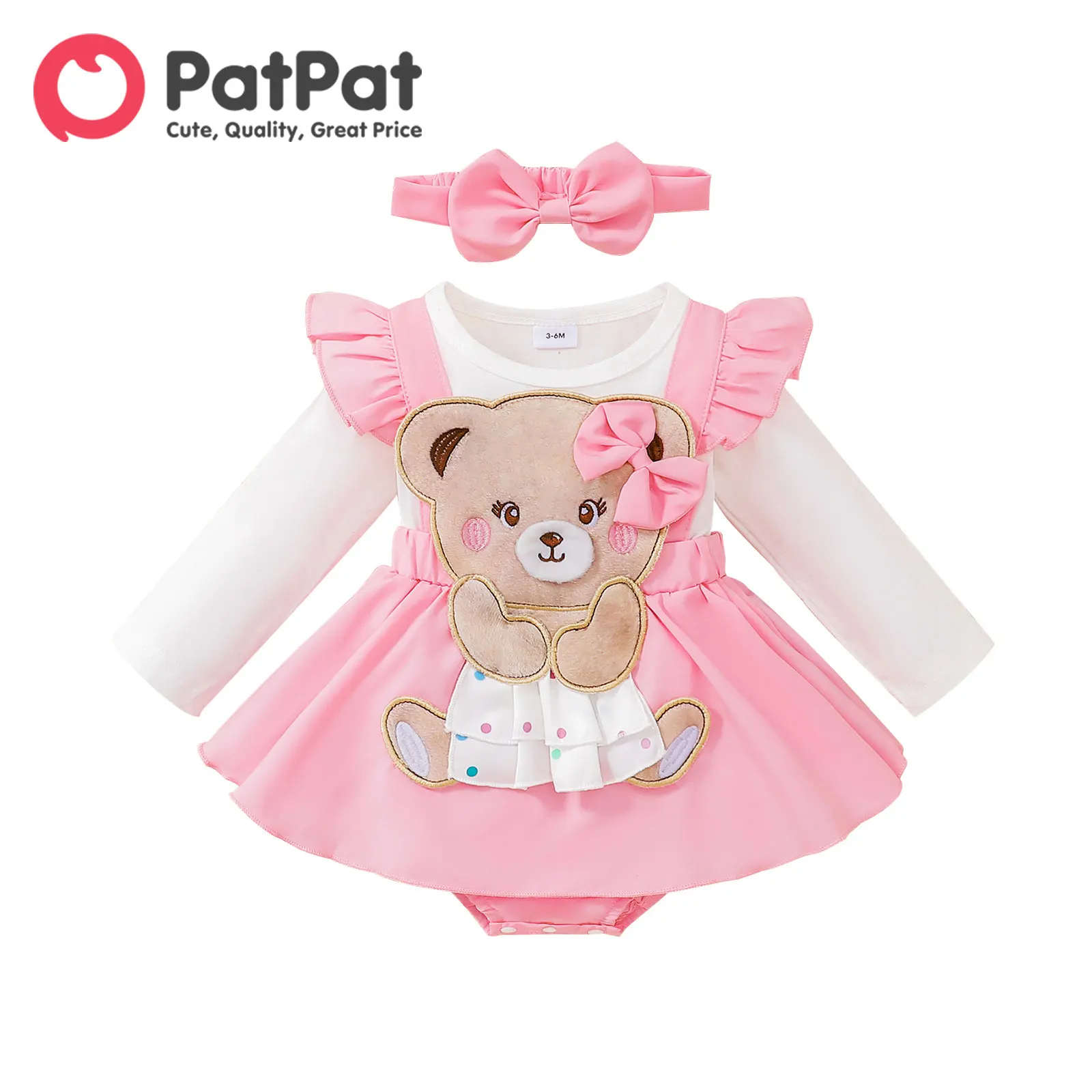 Top Trends: PatPat Dress Newborn Baby Girl Clothes New Born Overalls Jumpsuits 95% Cotton Embroidered Bear Romper With Headband Set Shoppable Styles