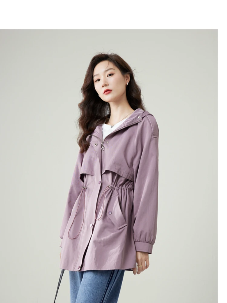 Top Trends: VIMLY Drawstring Waisted Long Trench Coat For Women 2023 Autumn New Cotton Blend Hooded Zipper Casual Jacket Coat Outwear M2817 Shoppable Styles - Image 3