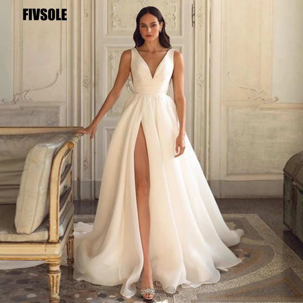 Top Trends: Fivsole Sexy Boho Wedding Dresses Detachable Sleeves Bride Dress 2022 High Slit A-Line Wedding Evening Prom Gowns Robe De Mariee Shoppable Styles