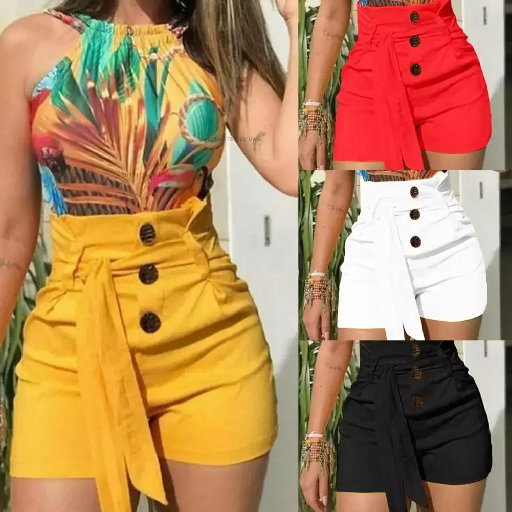 Top Trends: Summer Women's Shorts High Waist Casual Solid Hot Skinny Shorts Black Red White Yellow Shorts Jeans Belt Design Slim Shorts Shoppable Styles