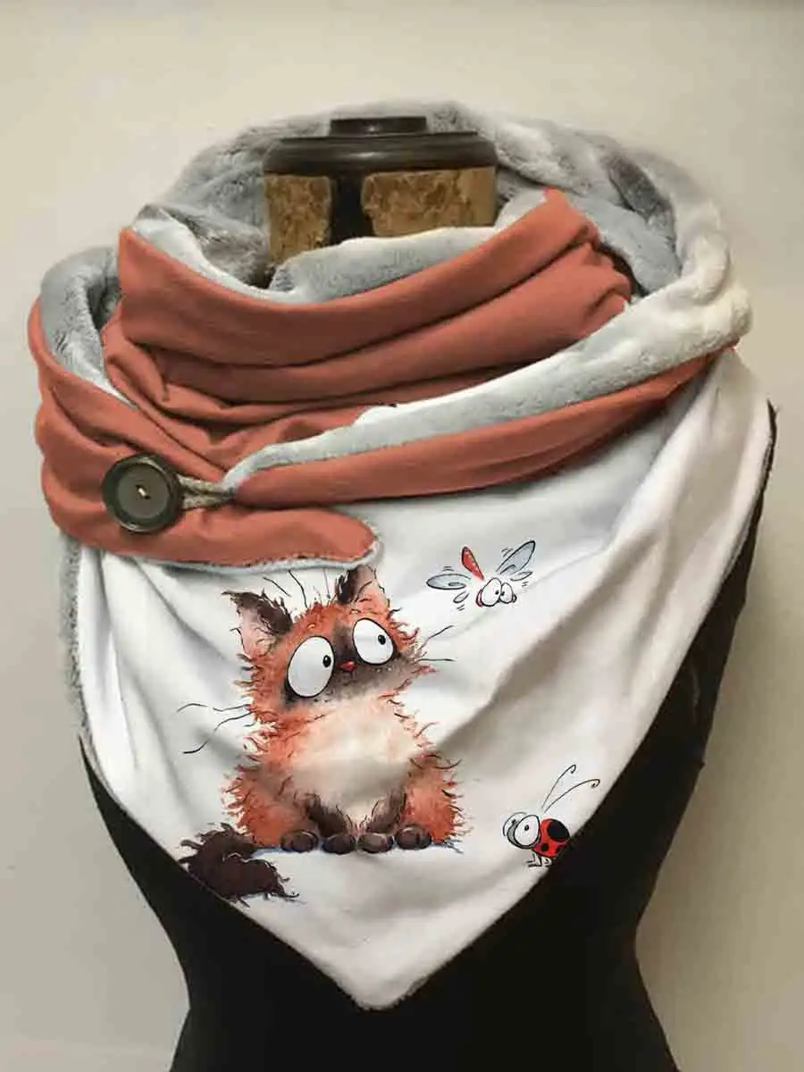 Top Trends: Winter Cute Cats Animal Print Plush Shawl Scarf For Women Shoppable Styles