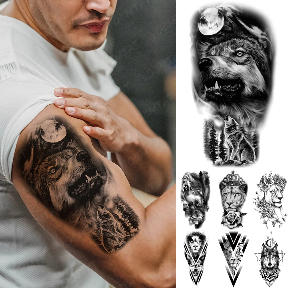 Top Trends: Forest Wolf Waterproof Temporary Tattoo Sticker Lion Tiger Crown Clock Geometric Flash Tatto Women Men Arm Body Art Fake Tattoos Shoppable Styles