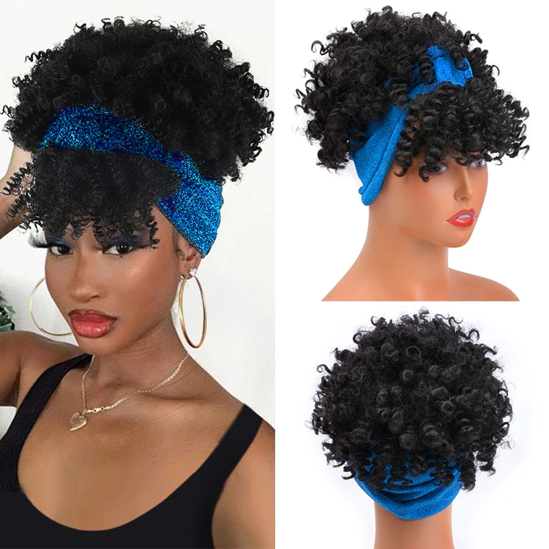 Top Trends: Headband Wig With Bangs Afro Kinky Curly Wig Synthetic Heat Resistant Natural Glueless Hair Short Wavy Wigs For Black Women Shoppable Styles