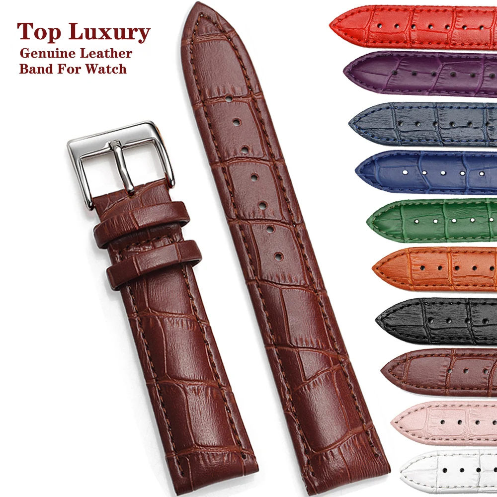 Top Trends: Genuine Leather Watchbands 12 / 14 / 16 / 18 / 20 / 22 / 24 Mm Watch Band Strap Steel Pin Buckle High Quality Wrist Belt Bracelet + Tool Shoppable Styles