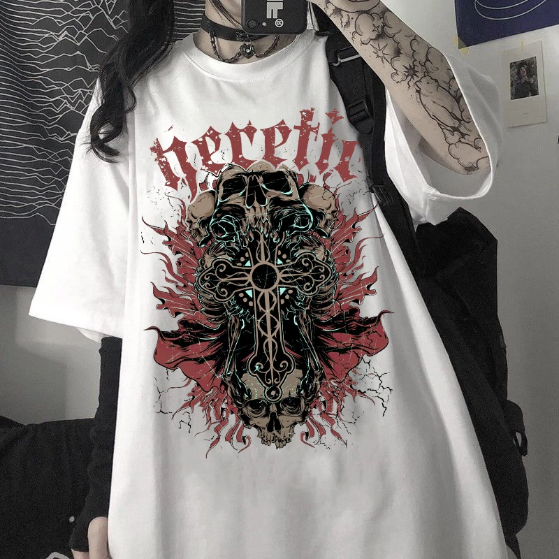 Top Trends: Gothic Women Clothing Y2k Women&#039;s T-shirt Skull Graphic T Shirt Punk Streetwear Crop Top Tshirts Harajuku Clothes Oversize Tees Shoppable Styles