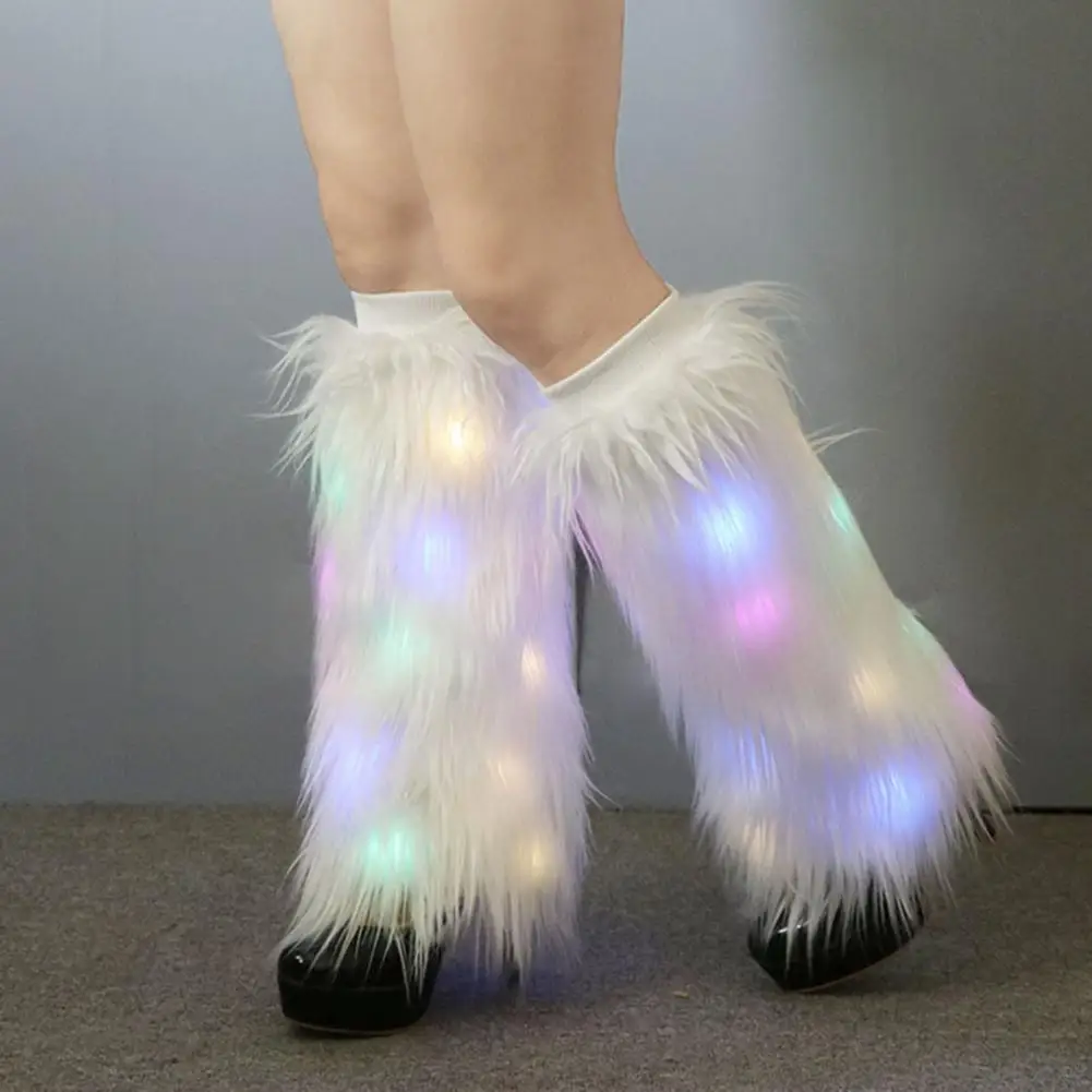 Top Trends: Led Kawaii Furry Leg Warmers Goth Faux Fur Leg Warmers Boot Covers Party Lingerie For Women High Plush Women Socks носки Shoppable Styles