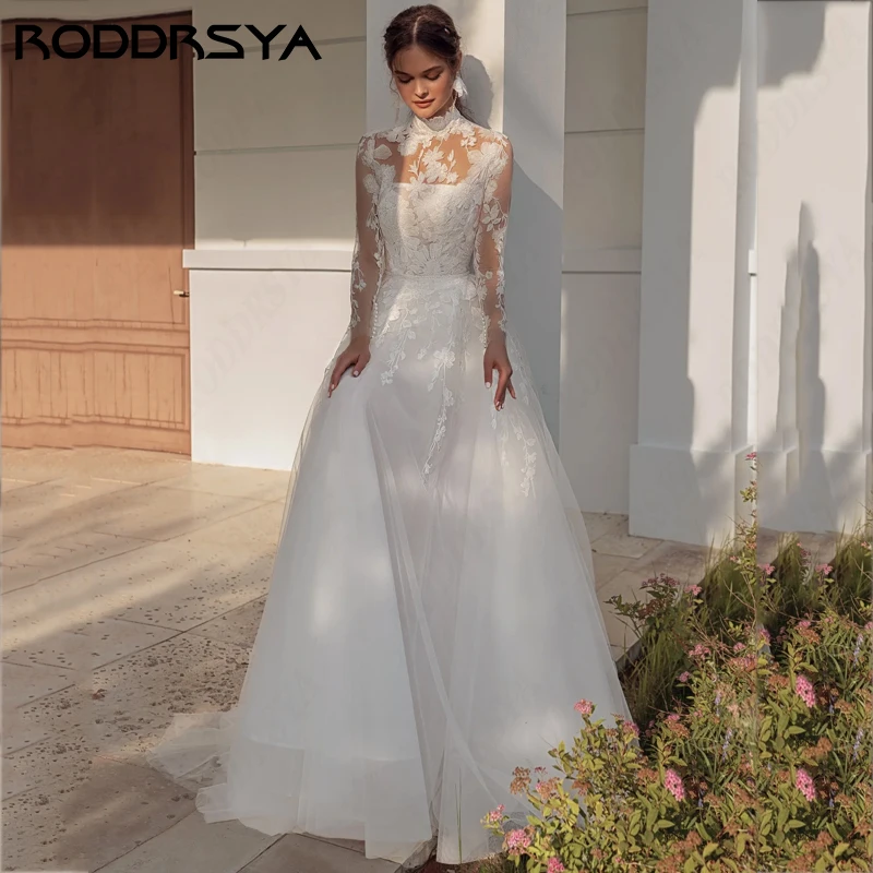 Top Trends: RODDRSYA Elegant High Neck Long Sleeve Wedding Dress For Women Robe De Soirée Gorgeous Lace Bridal Party A-line Custom Made Shoppable Styles