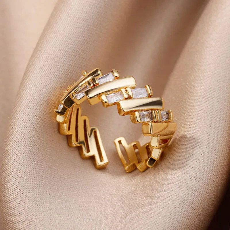 Top Trends: Zircon Bar Rings For Women Gold Plated Stainless Steel Bar Opening Ring 2023 Trending Luxury Wedding Aesthetic Jewelry Anillos Shoppable Styles