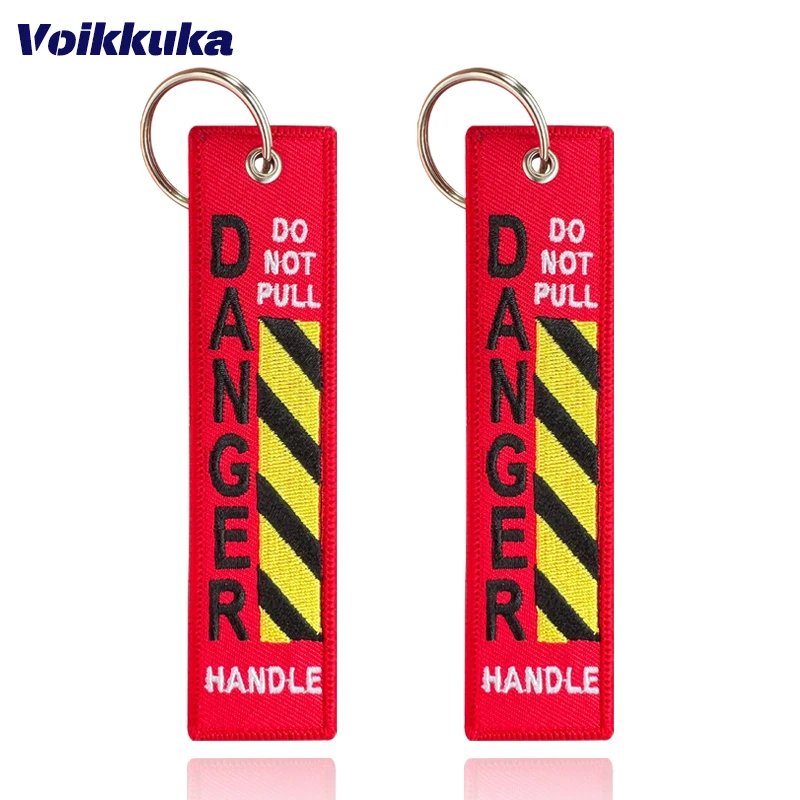 Top Trends: 1PC 2PCS 3PCS Set Sale Both Sides Embroidery Do Not Pull Danger Warning Line Red Tag Motorcycle Aviation Keychain Bag Accesorios Shoppable Styles