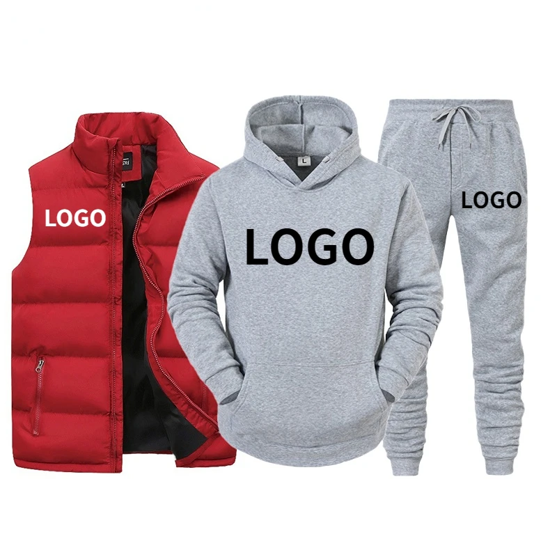 Top Trends: Custom LOGO Men Tracksuit Brand Vest + Hooded Sweatshirt + Pants 3 Piece Set Spring Autumn Fashion Streetwear Male Sportswear Shoppable Styles