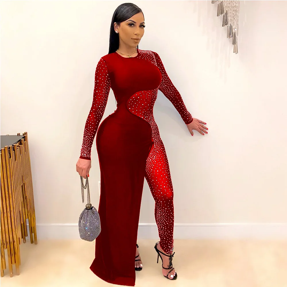 Top Trends: Clothing Winter Hot Rhinestones Mesh See Though Dress Style Jumpsuit For Women Sexy Club Partywear One Piece Overall Rompers Shoppable Styles