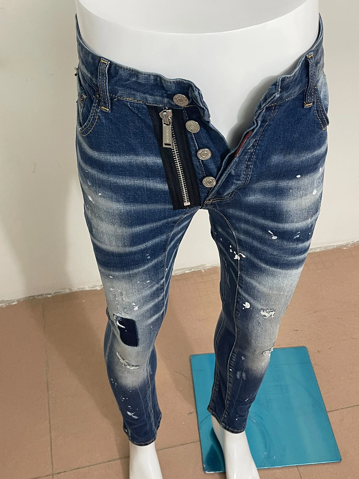 Top Trends: 2023 Hot Jeans Men's D2 Jeans Three-dimensional Stitching Full Stain Slim Foot Casual Zipper Patch Shoppable Styles