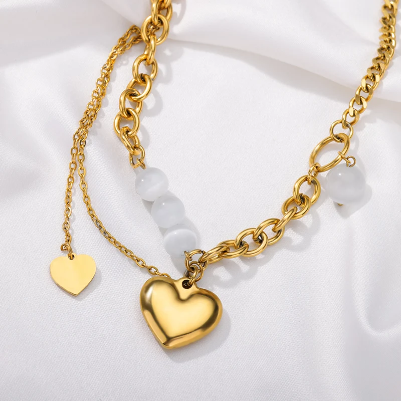 Top Trends: Multilayer Stainless Steel Gold Color Necklace For Women Heart Pendant Thick Clavicle Chain Hip-Hop Streetwear Luxury Jewelry Shoppable Styles - Image 5